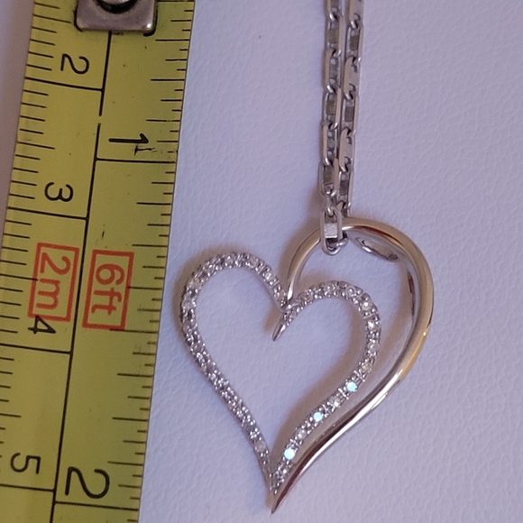14k Solid White Gold Heart within a Heart, Round Natural Diamonds! - Picture 6 of 7
